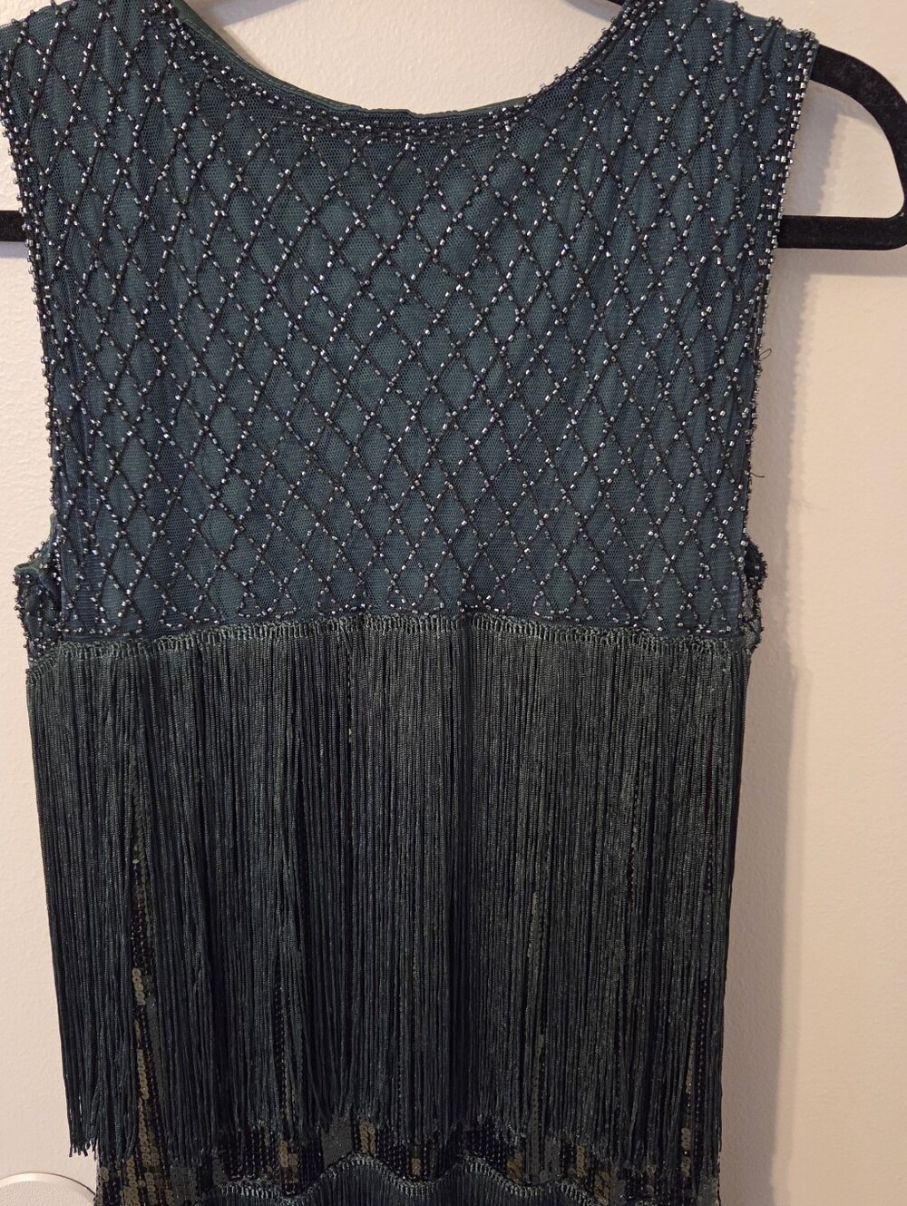 BABEYOND 1920s Women's Green Flapper Dress Art Deco Beaded Fringe Cocktail XL - Picture 6 of 12